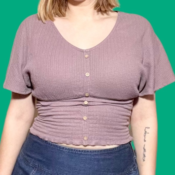 Y2K/ Early 2000's Dusky Pink Cropped Blouse - Picture 2 of 5